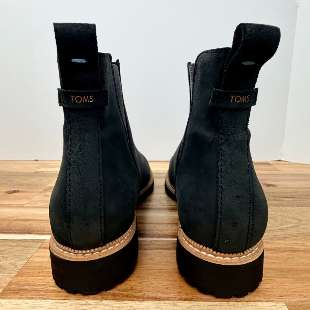 TOMS Cleo Women Black Leather Chelsea Lug Sole Ankle Boots 10014154 Size 6.5 - Picture 5 of 9